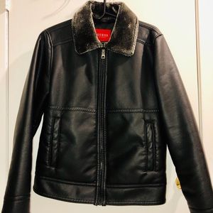Black Leather Jacket with Gray Fur Lining